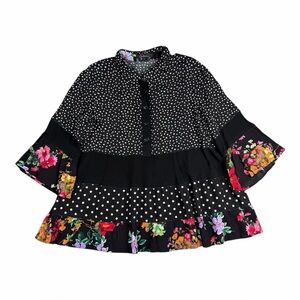 Calessa Women’s Blouse Top Polka Dot Floral size L Large
